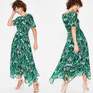 2 for $90 Boden Women’s Katherine Midi Floral Green Dress Size 8 8P 8 Petite